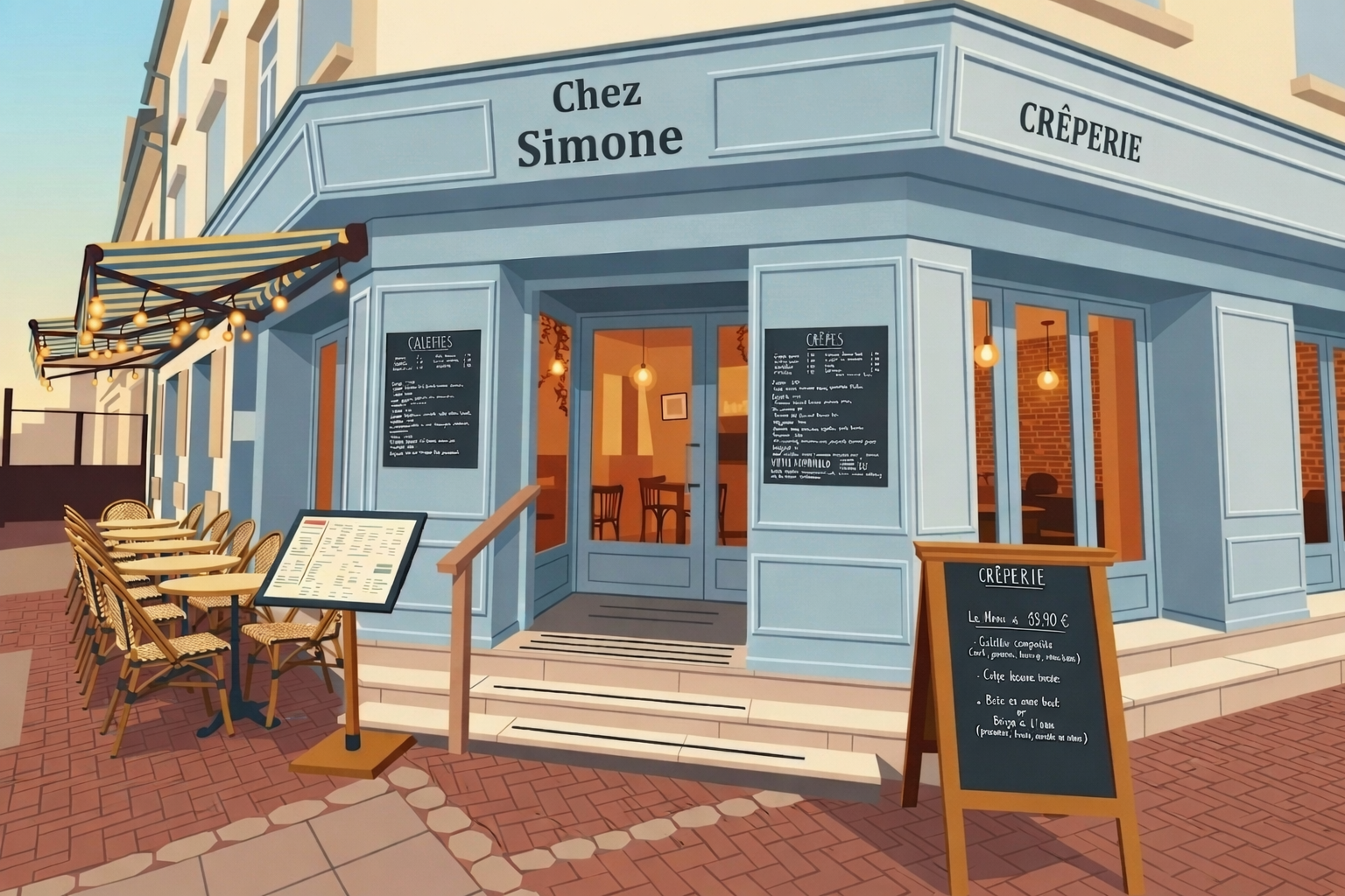 Façade de Chez Simone, crêperie à Fort-Mahon-Plage